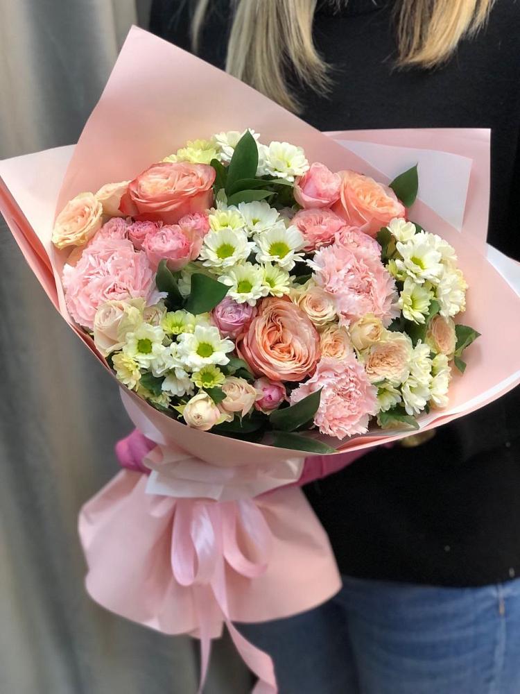 Букет цветов из: Гвоздики, Розы и Хризантемы в Горки-8