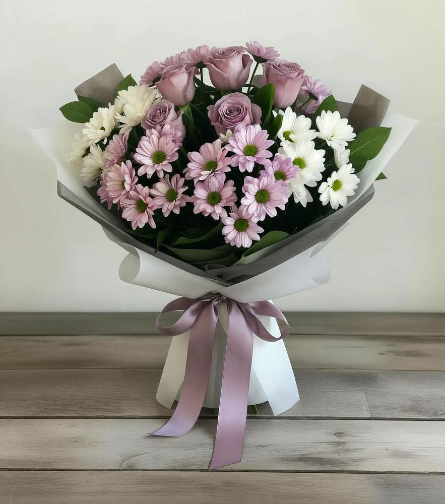 Букет цветов из: Хризантемы и Розы в Горки-8