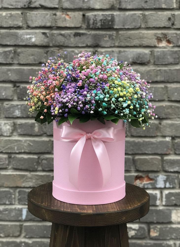 Цветочная композиция из Гипсофила и Розы в шляпной коробке в Горки-8