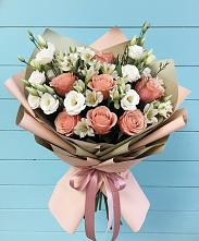 Букет цветов из:  Розы, Альстромерии и Лизиантусы в Горки-8