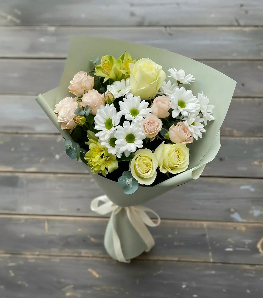 Букет цветов из: Альстромерии, Розы и Хризантемы в Горки-8