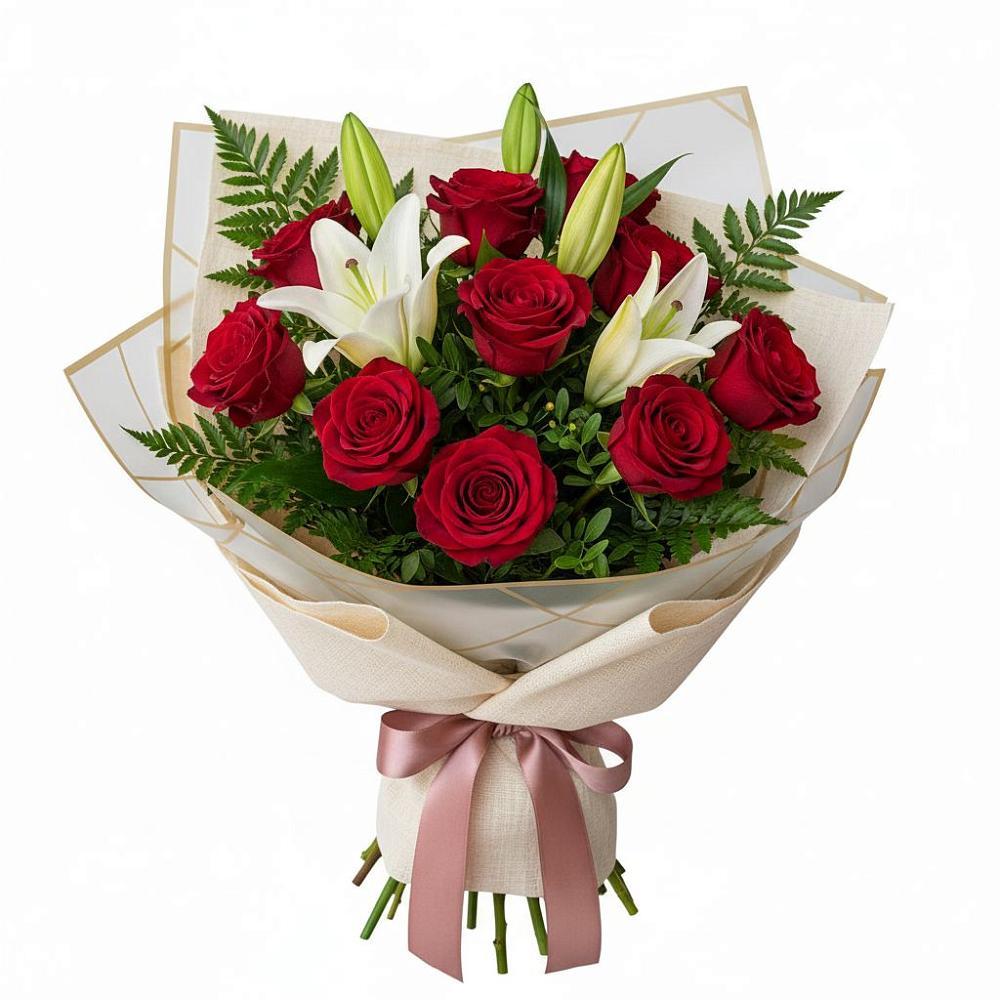 Букет цветов из: Лилии и Розы в Горки-8