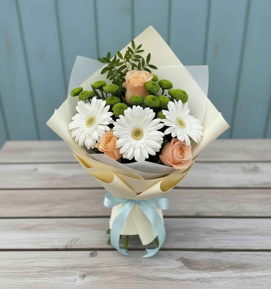 Букет цветов из: Герберы, Розы и Хризантемы в Горки-8