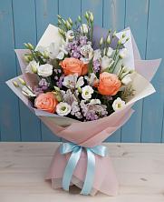 Букет цветов из:  Лизиантусы, Розы, Альстромерии и Гипсофила в Горки-8