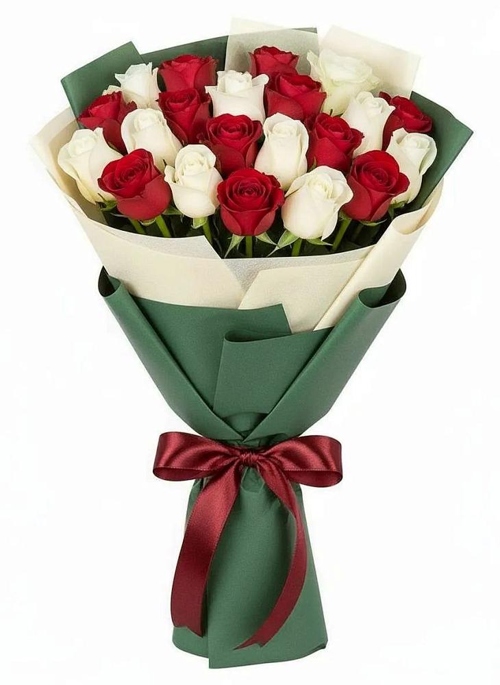 Букет Микс из красных и белых роз в Горки-8
