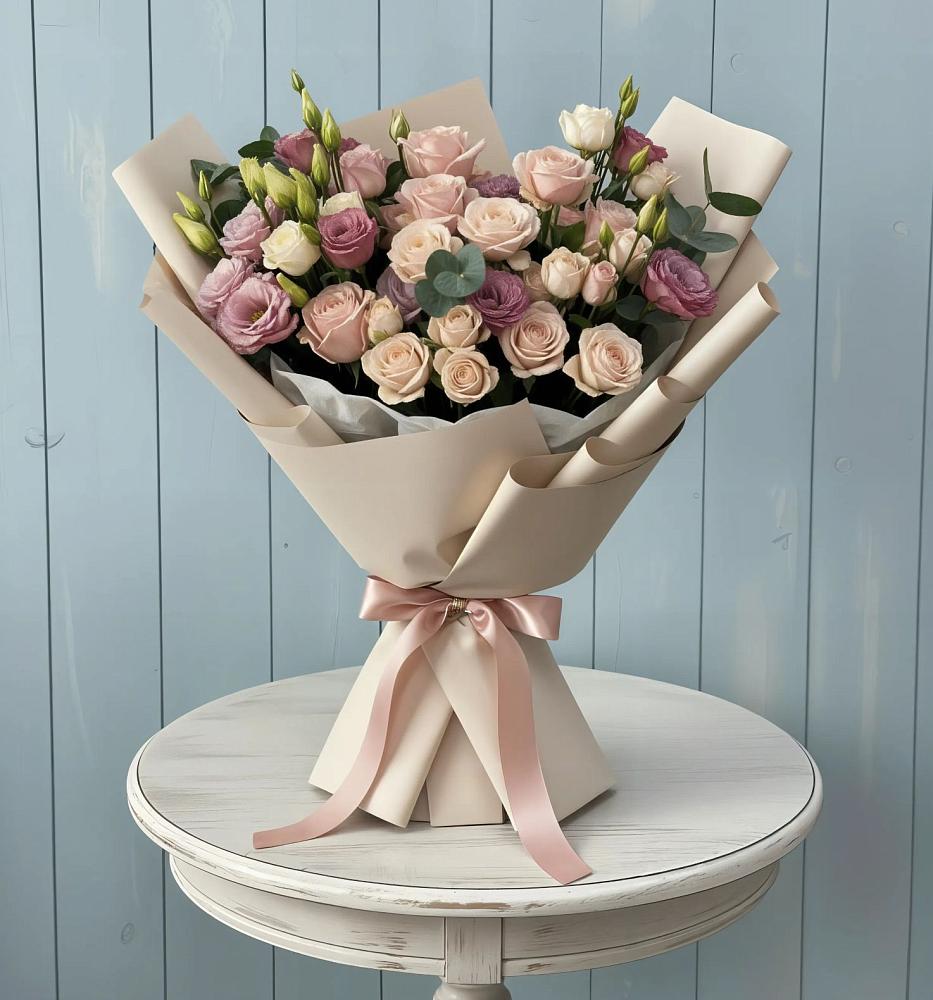 Букет цветов из: Розы и Лизиантусы в Горки-8